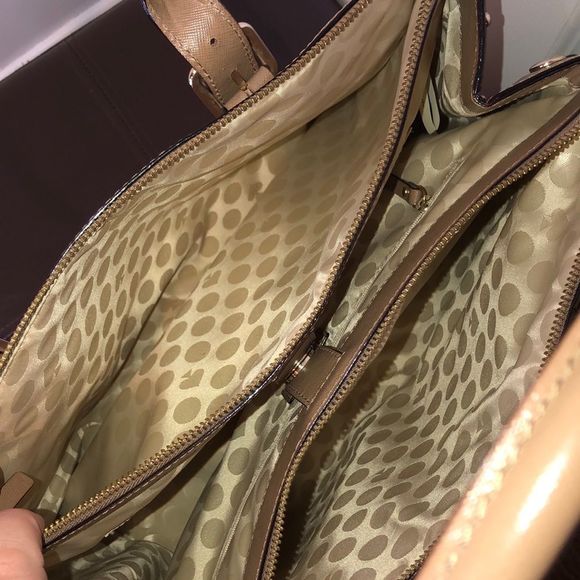 KATE SPADE Tan Leather Two Handle Triple Compartment Expanding Shoulder Bag - Picture 7 of 16